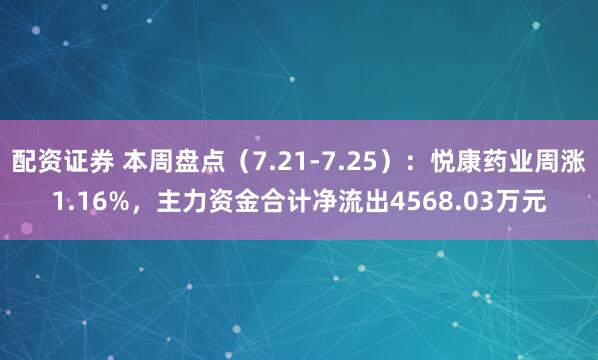 配资证券 本周盘点（7.21-7.25）：悦康药业周涨1.16%，主力资金合计净流出4568.03万元